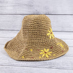Wide Brim Raffia Daisy Crochet Straw Hat