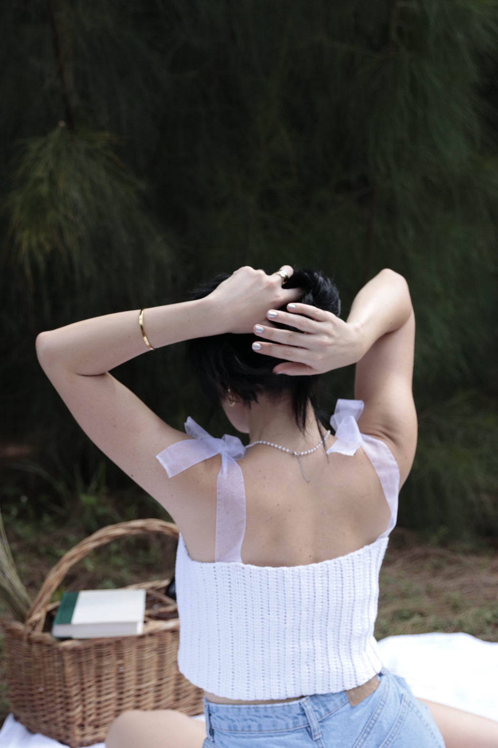 Handmade White Bow Strap Top