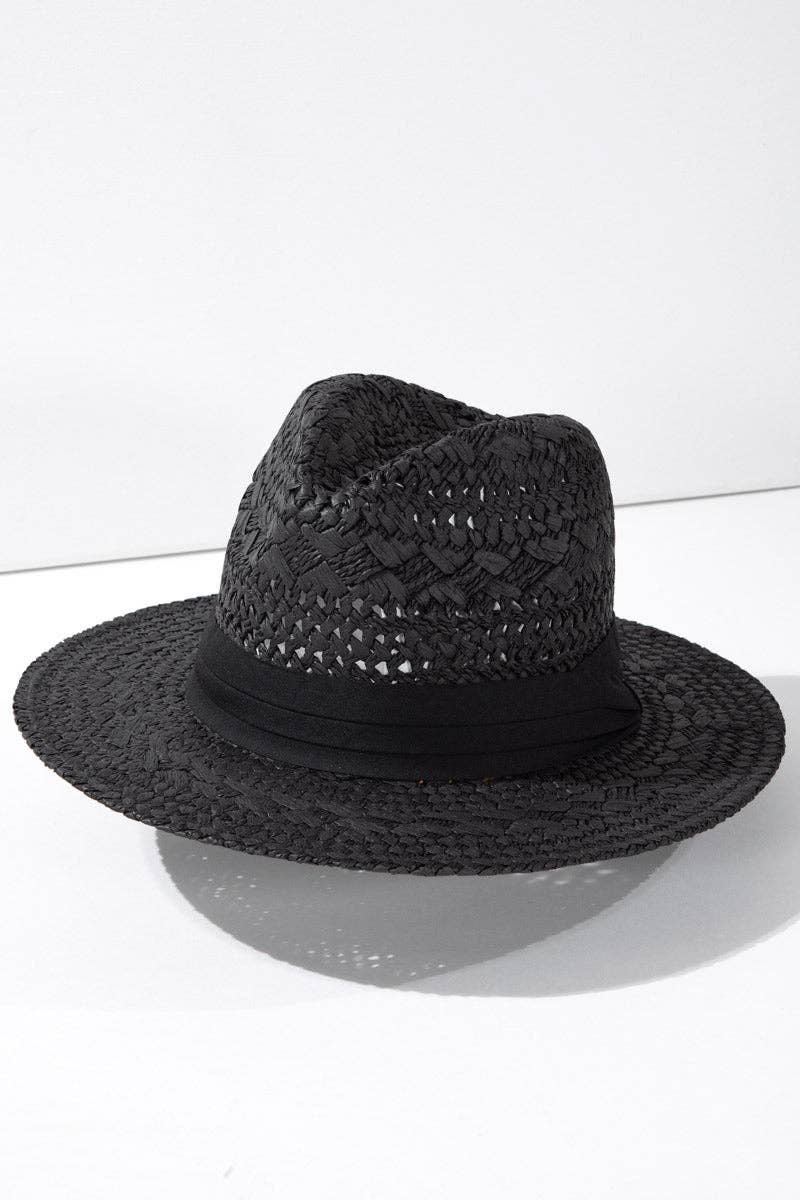 Panama Hat with Black Tucked Ribbon