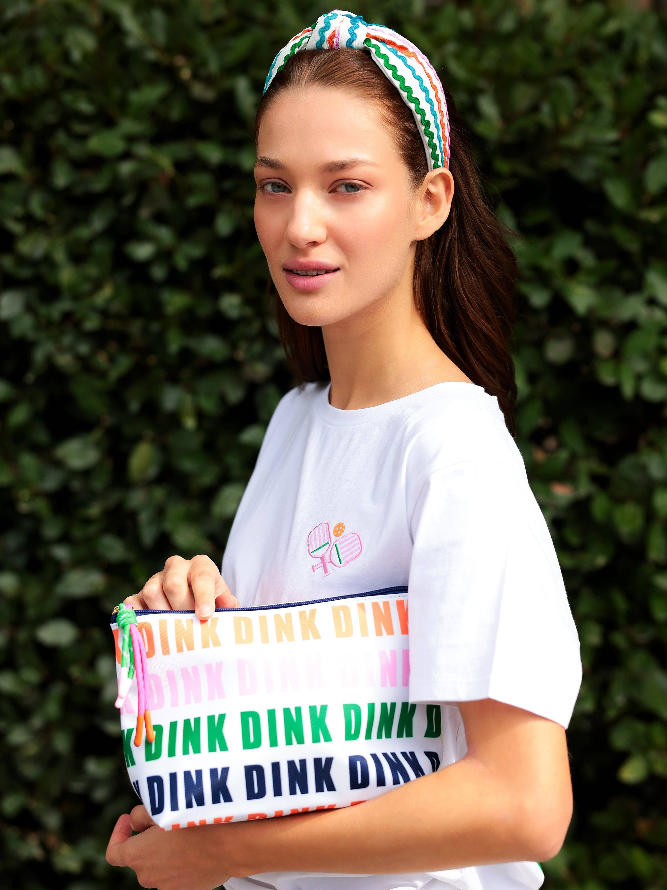 "DINK DINK DINK" LARGE ZIP POUCH, MULTI