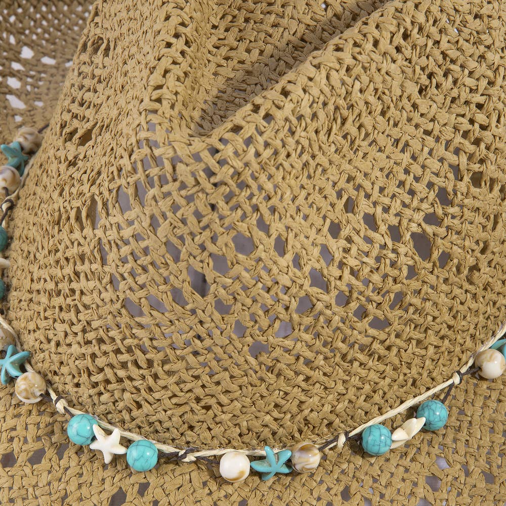 Straw Cowboy Hat With Turquoise Bead Shell Band
