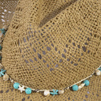 Straw Cowboy Hat With Turquoise Bead Shell Band