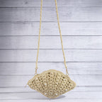 Pearl Beaded Straw Crochet Crossbody Bag