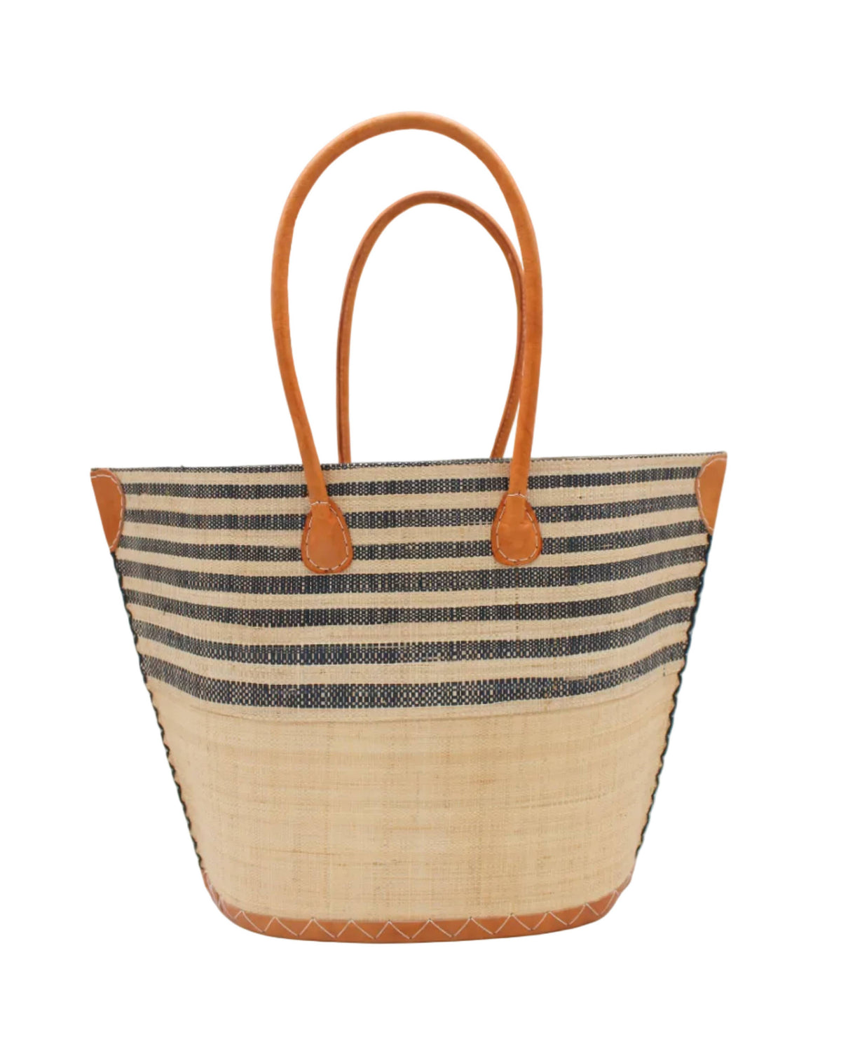 Santa Cruz Two Tone Wide Stripe Small Raffia Straw Tote Bag