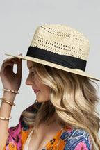 Panama Hat with Black Tucked Ribbon