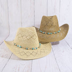 Straw Cowboy Hat With Turquoise Bead Shell Band