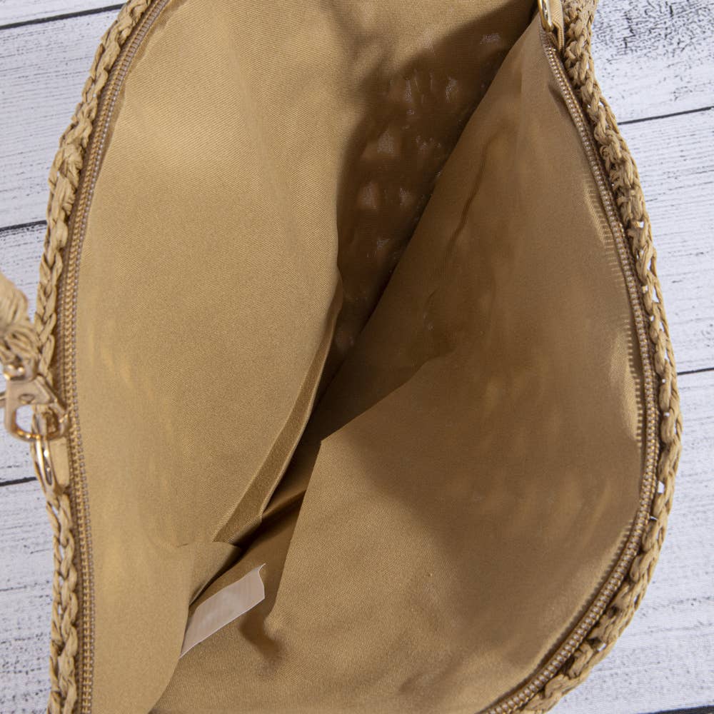 Pearl Beaded Straw Crochet Crossbody Bag