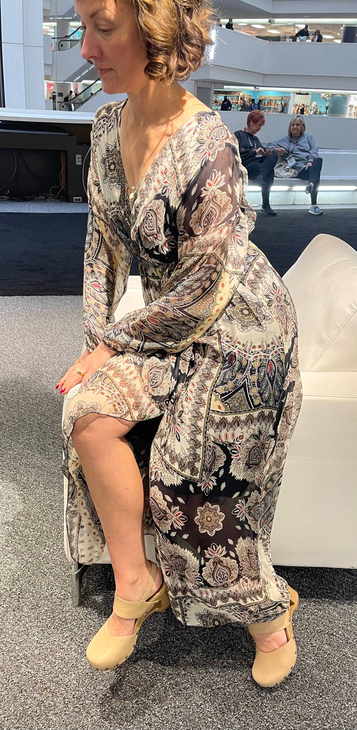 Italian Print Silk Dress with Side Slit and Wrap Around Tie