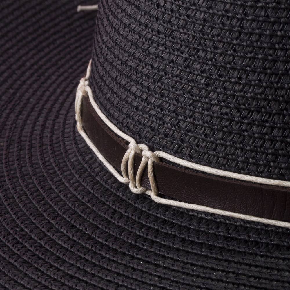 Wide Brim Straw Sun Hat With Cord Hat Band