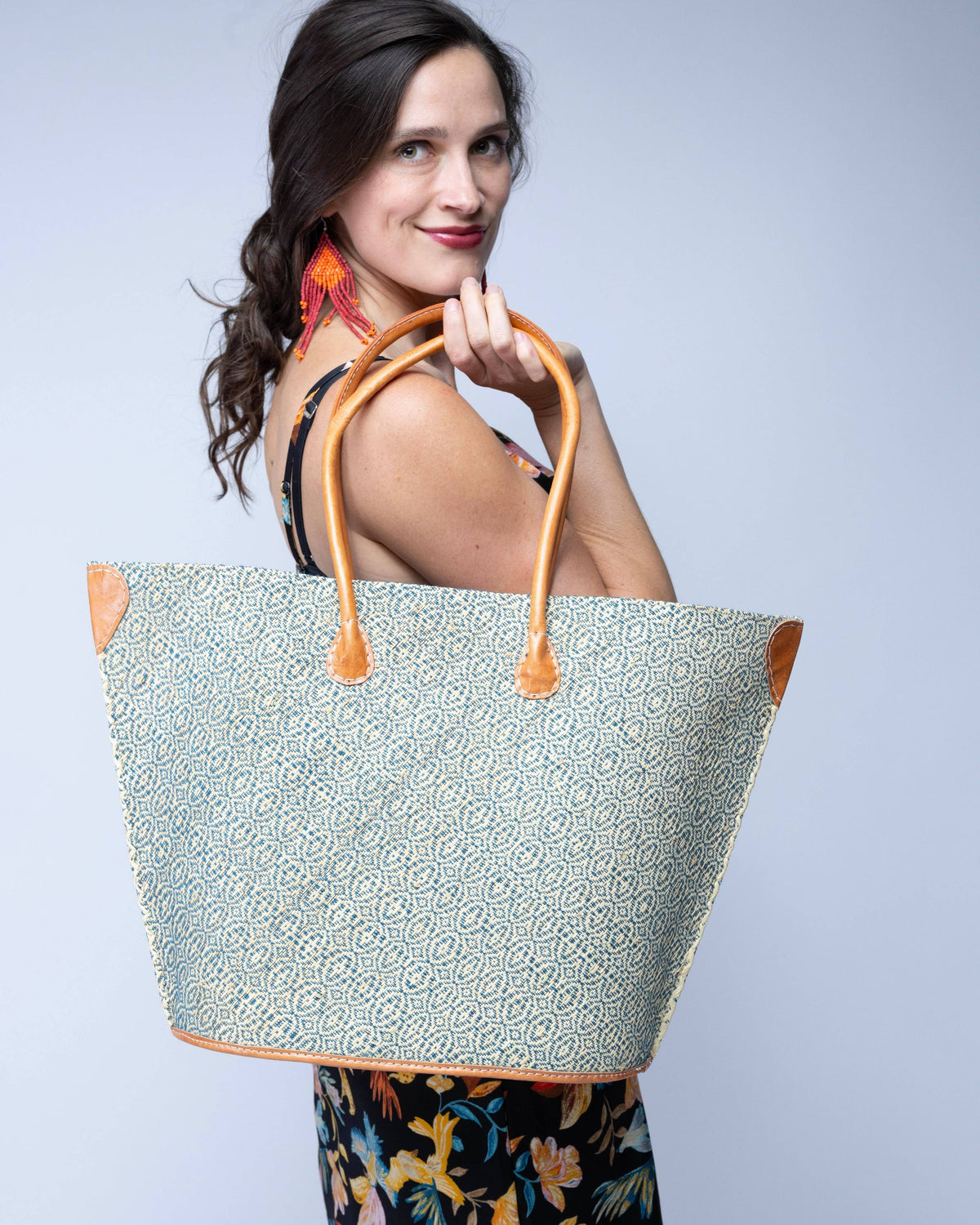 Josephine Small Woven Raffia Straw Tote Bag