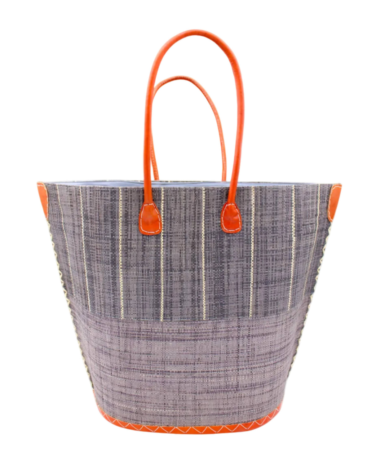 Santa Cruz Two Tone Pinstripes Large Raffia Straw Tote Bag