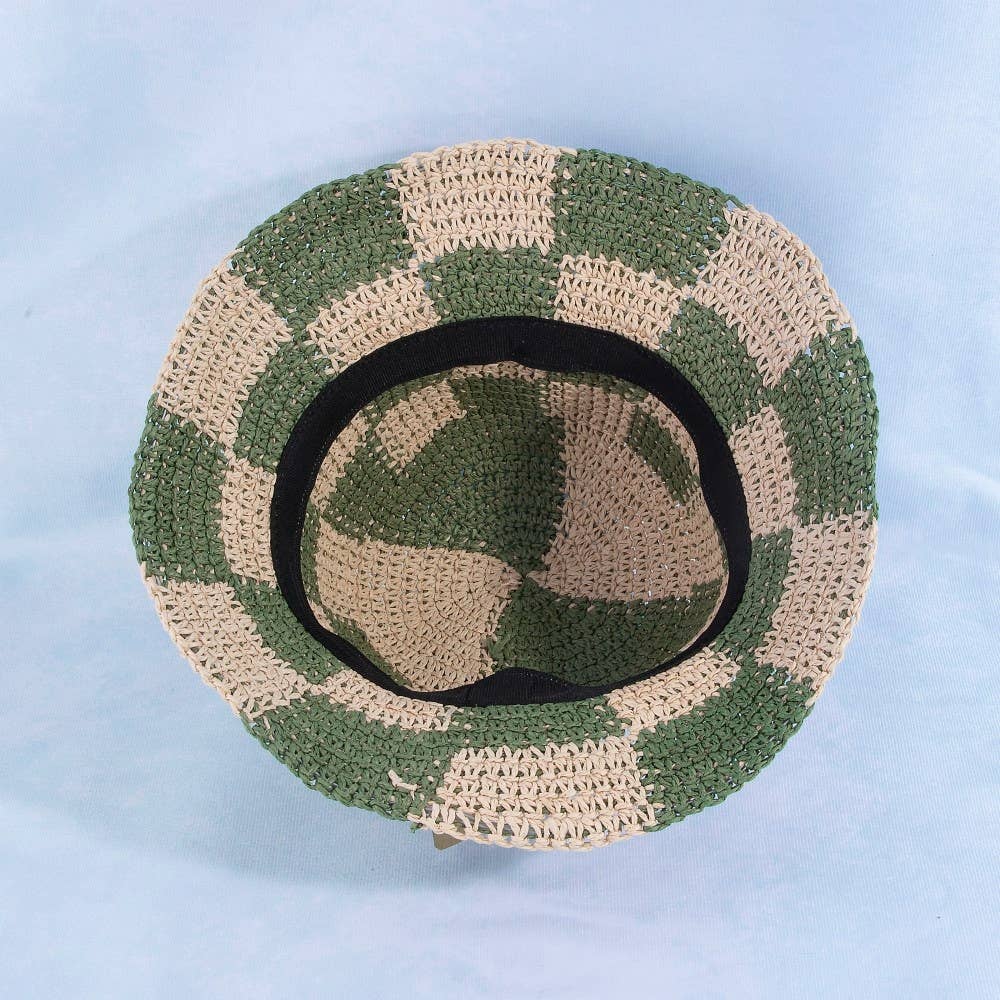 Straw Braided Checkered Bucket Hat