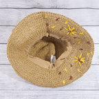 Wide Brim Raffia Daisy Crochet Straw Hat