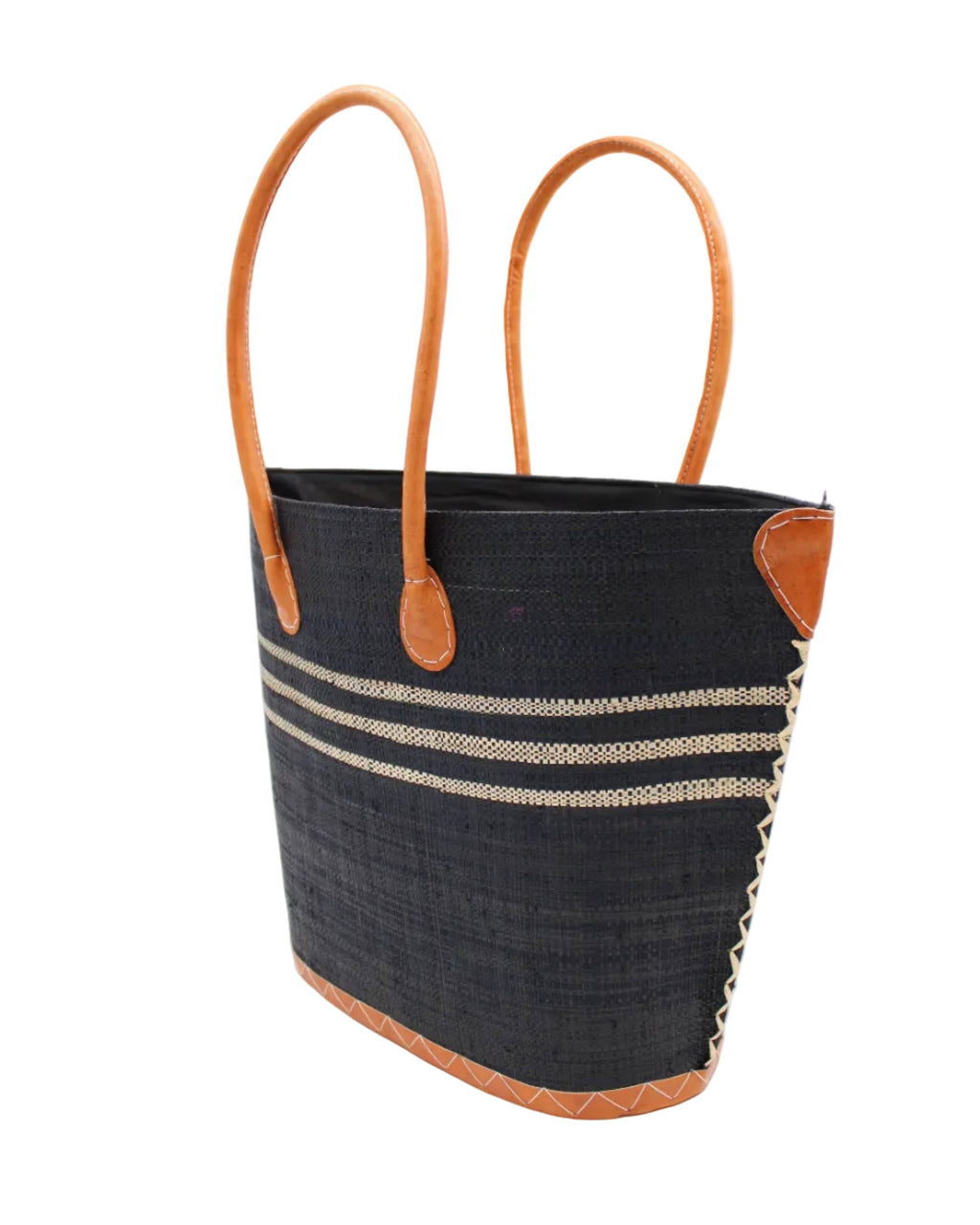 Marina Racing Stripe Small Raffia Straw Tote Bag
