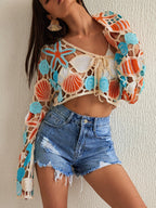 Boho Coastal Seashell Crochet Hollow Vacation Beach Top