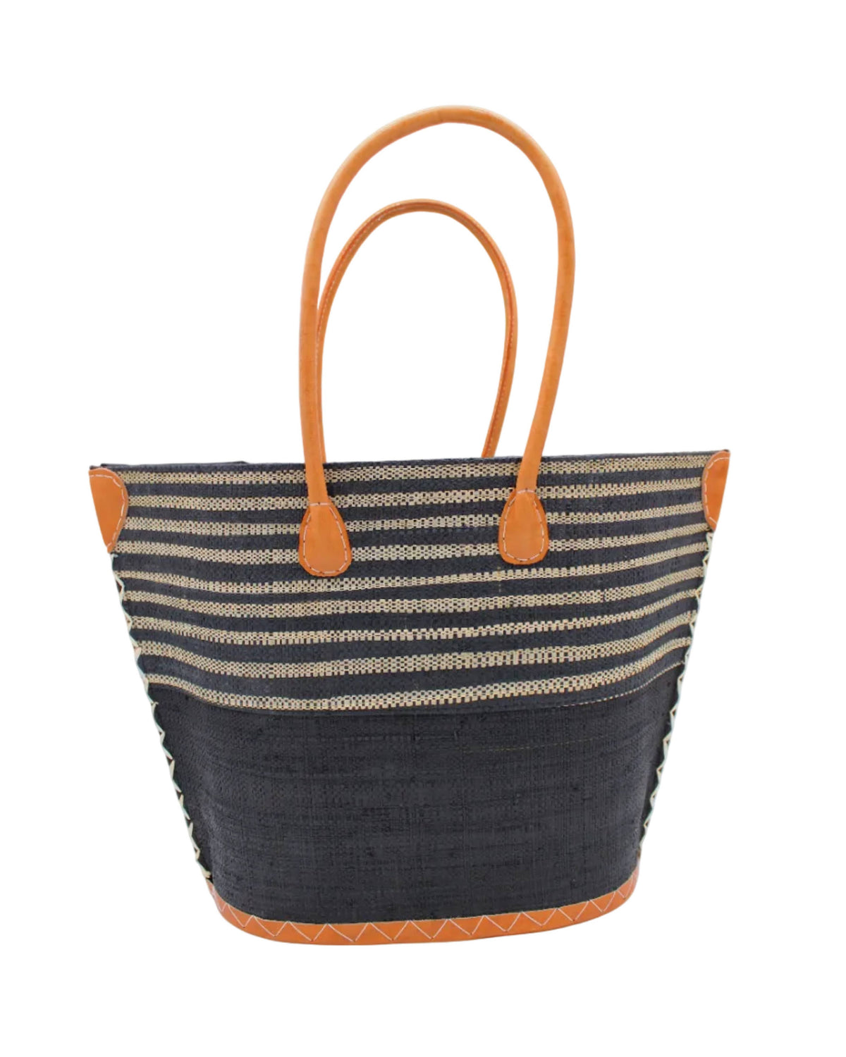 Santa Cruz Two Tone Wide Stripe Small Raffia Straw Tote Bag