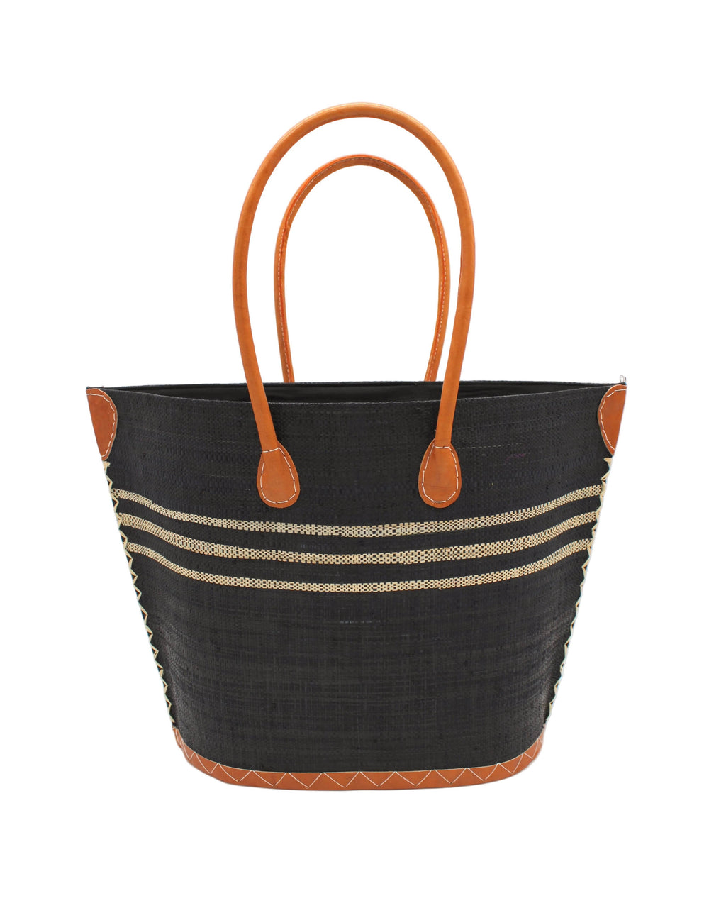 Marina Racing Stripe Small Raffia Straw Tote Bag