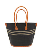 Marina Racing Stripe Small Raffia Straw Tote Bag