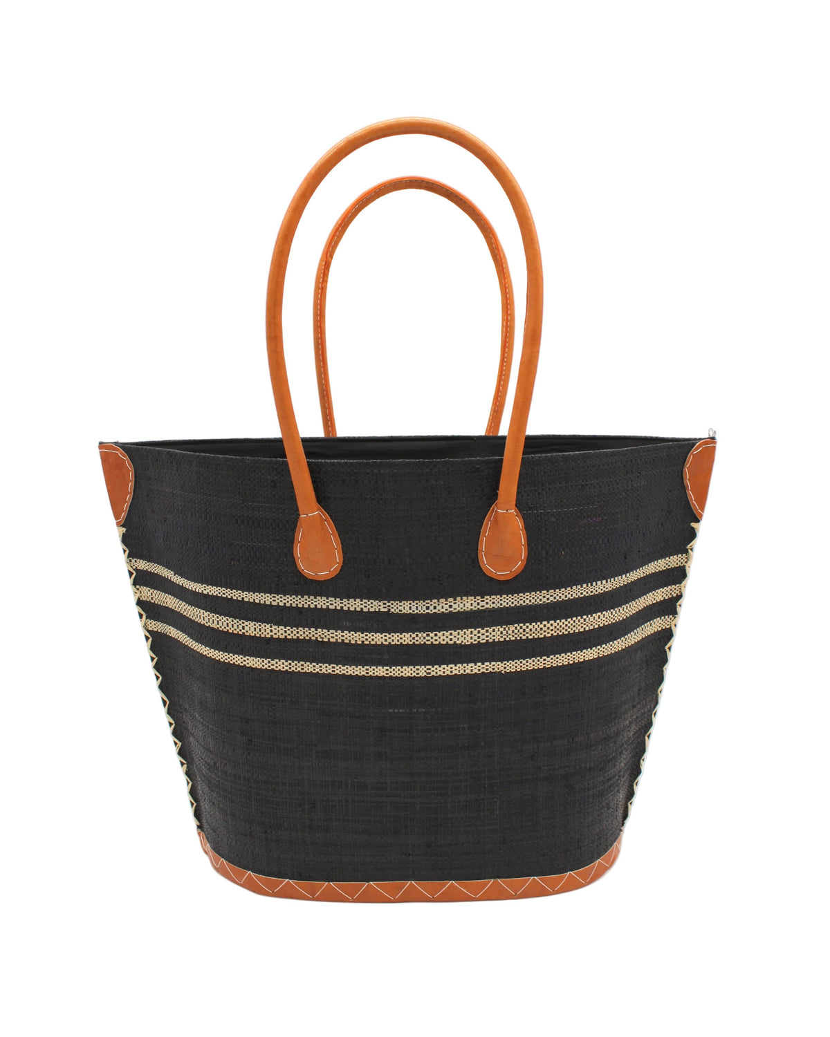 Marina Racing Stripe Small Raffia Straw Tote Bag