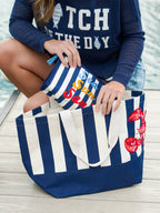 "SEA SUN SAND" ZIP POUCH,NAVY