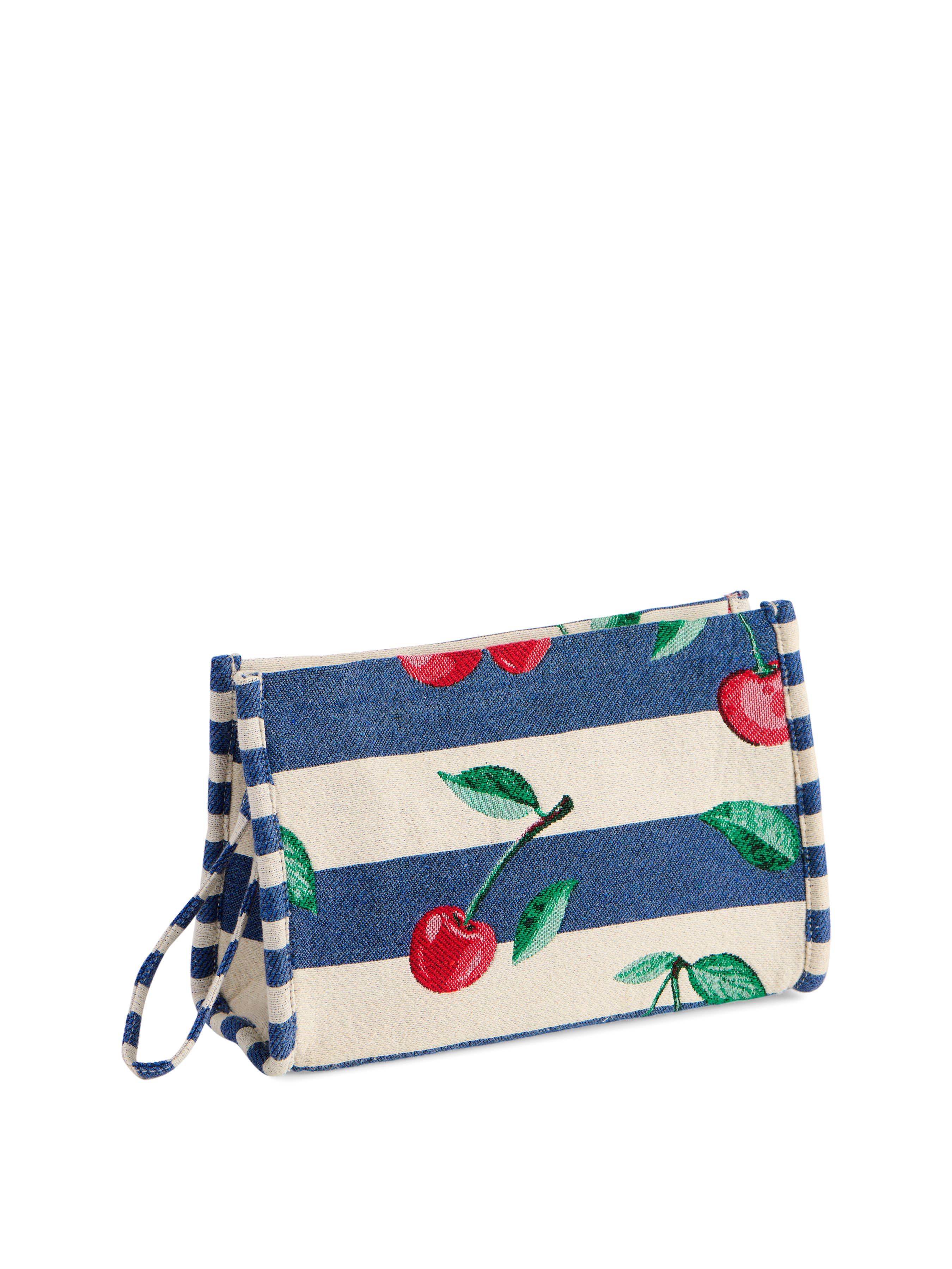 CHERRY STRIPE JACQUARD WRISTLET POUCH,NAVY