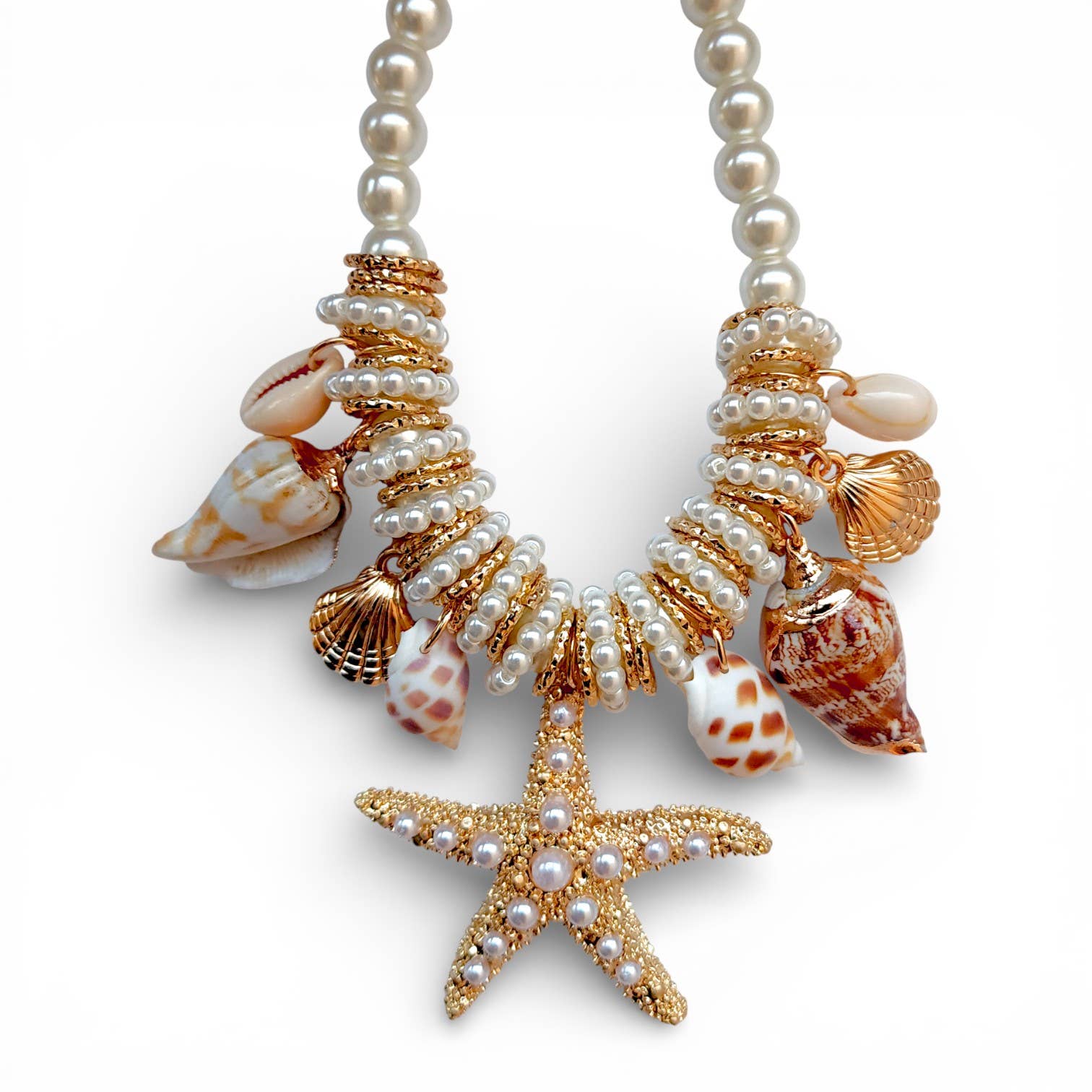 Starfish & Shell Pearl Necklace | Summer Statement Jewelry