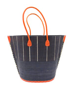 Santa Cruz Two Tone Pinstripes Large Raffia Straw Tote Bag