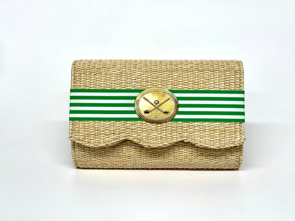 Straw Scalloped Ruby - Green Candy Band- Gold Oval with Golf Clubs- WS