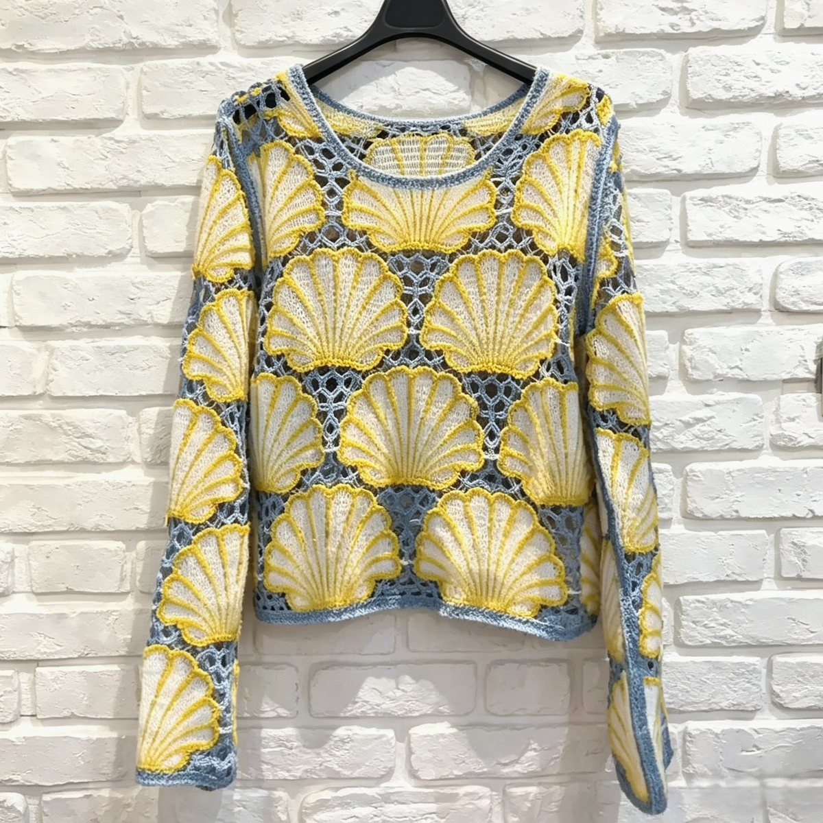 Coastal Crochet Lace Seashell Scalloped Knit Top