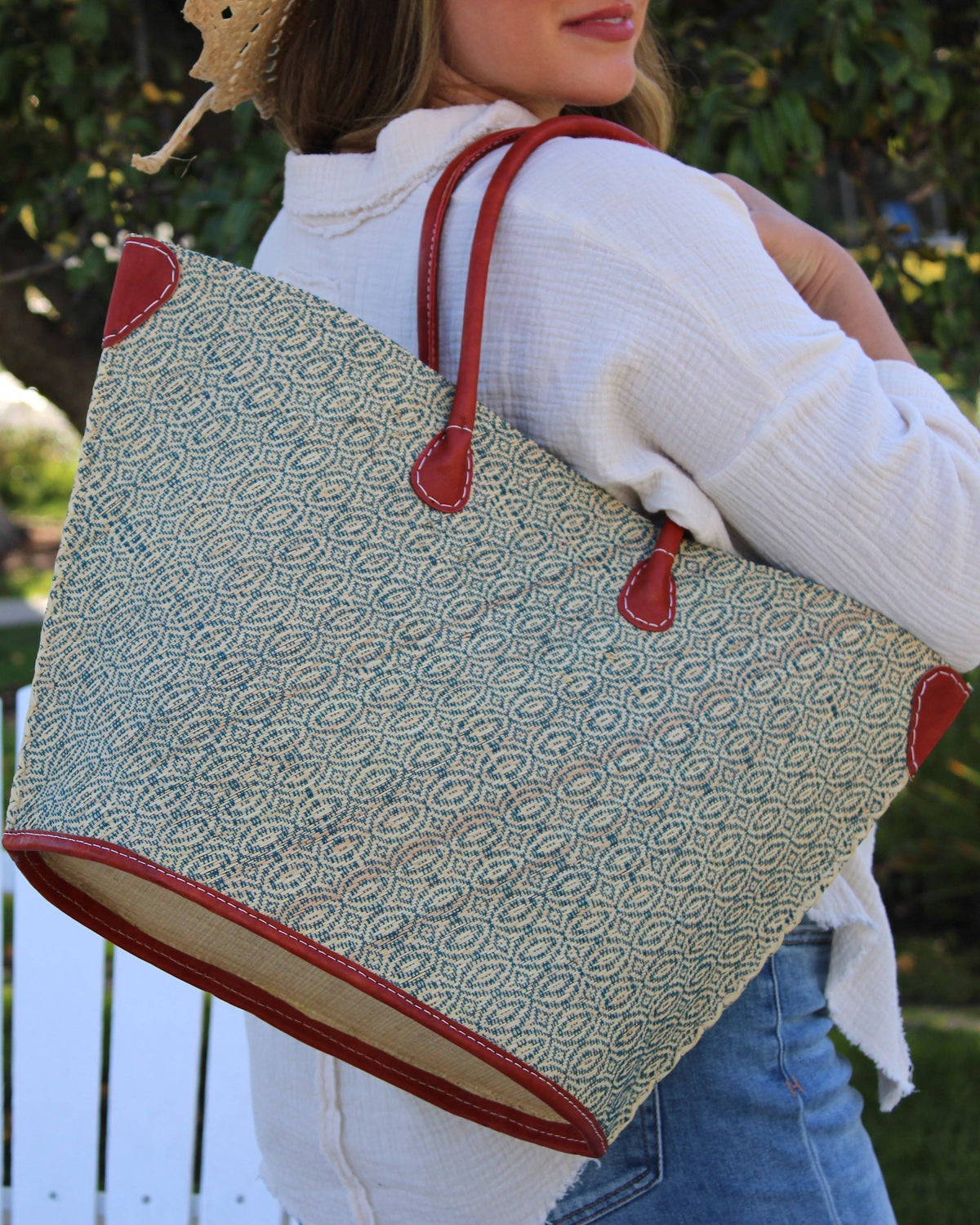 Josephine Small Woven Raffia Straw Tote Bag