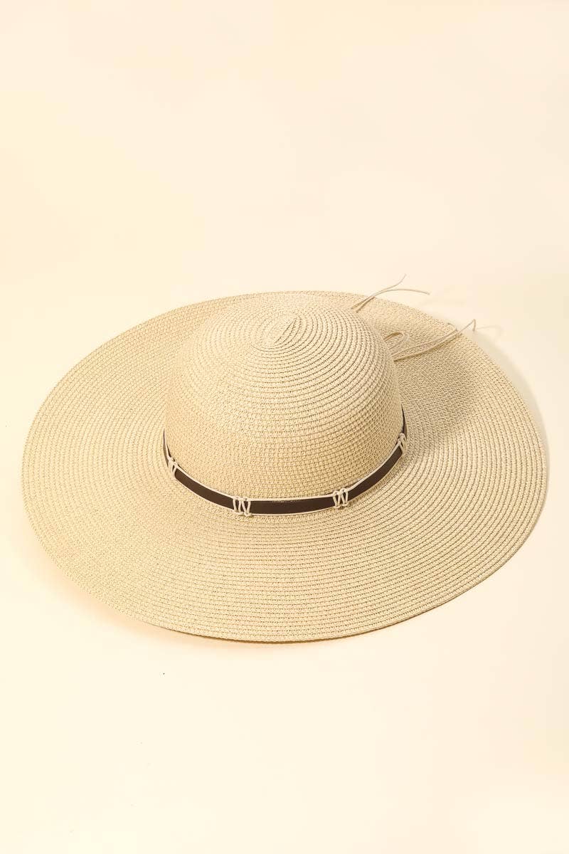 Wide Brim Straw Sun Hat With Cord Hat Band