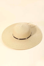Wide Brim Straw Sun Hat With Cord Hat Band