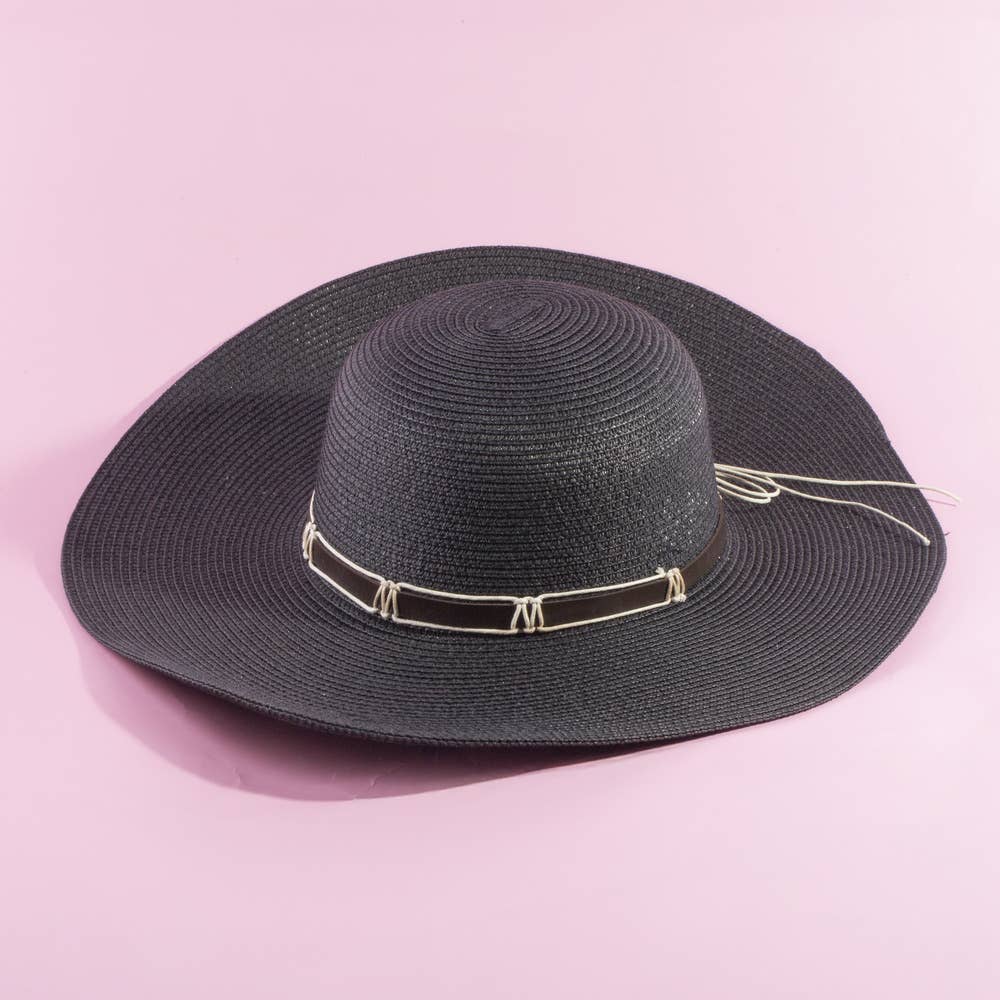 Wide Brim Straw Sun Hat With Cord Hat Band